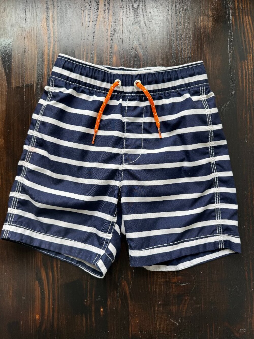 GAP Kids Blue and White Striped 6" Swim Trunks - Size S